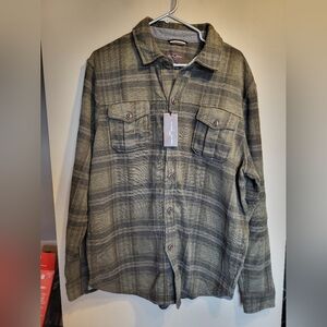 NEW Black Brown 1826 Olive Plaid Shirt Jacket, Size Large